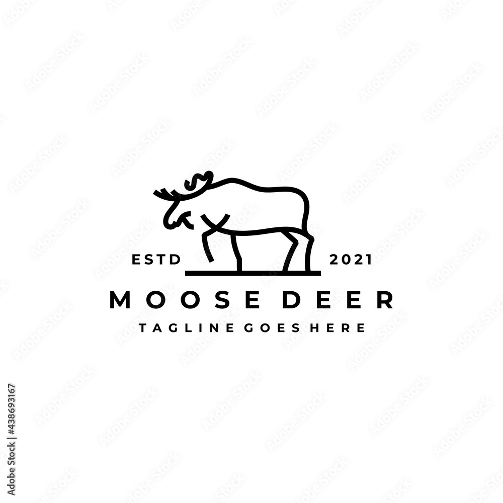 Obraz premium Moose Deer line art logo vector icon illustration design