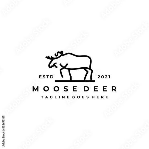 Moose Deer line art logo vector icon illustration design