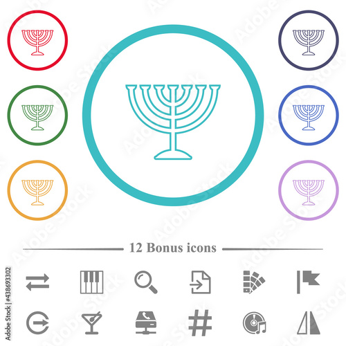 Menorah flat color icons in circle shape outlines