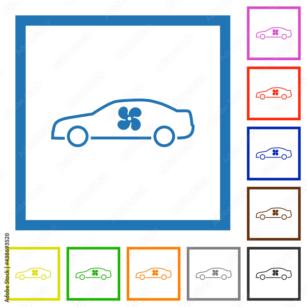 Car interior ventillation flat framed icons Car interior ventillation flat framed icons