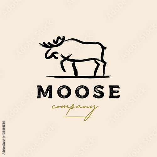 Moose Deer dry ink brush logo vector icon illustration design photo