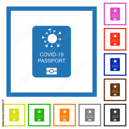 Covid-19 passport flat framed icons
