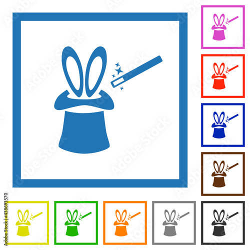 Magic hat with bunny ears flat framed icons