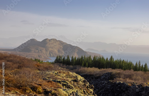 Mountains at Thingvellir national park in Iceland in spring time
