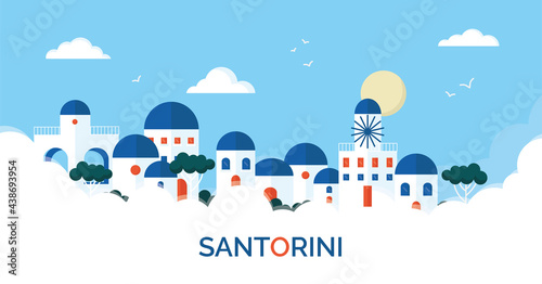 Flat design santorini cityscape view illustration vector