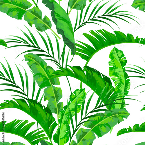 Tropical palm print. Vector seamless pattern. Jungle summer background.