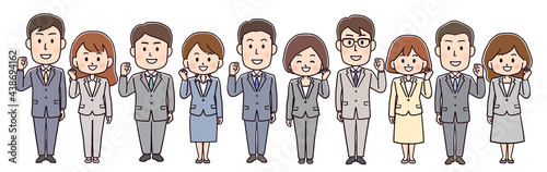 ガッツポーズをしている若きビジネスピープルのイラスト