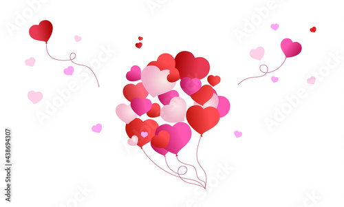 Background Valentines day or birthday card. Red and pink balloons fly