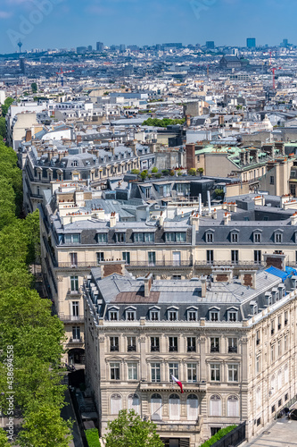 Paris, luxury Haussmann facades and roofs in a attractive area of the capital, view from the triumph arch 
