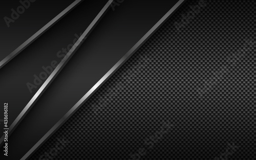 Black modern material background with diagonal silver lines and carbon fibre texture. Design for your business. Vector abstract widescreen background