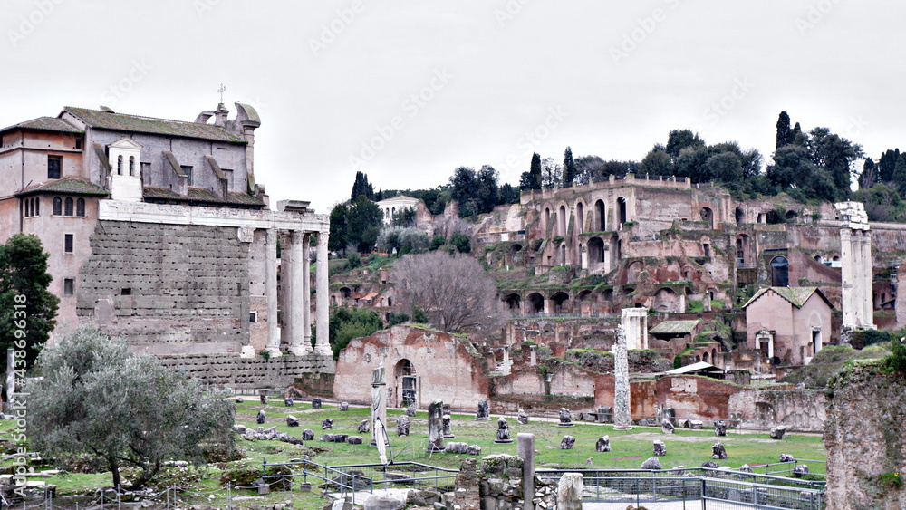 Forum of Caesar (Foro di Cesare), part of Forum Romanum, view of the ruins of Temple of Venus Genetrix, Rome, Italy