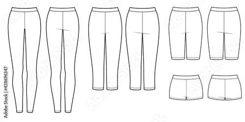 Set of different length sport tight pants. Leggins, breeches, shorts photo