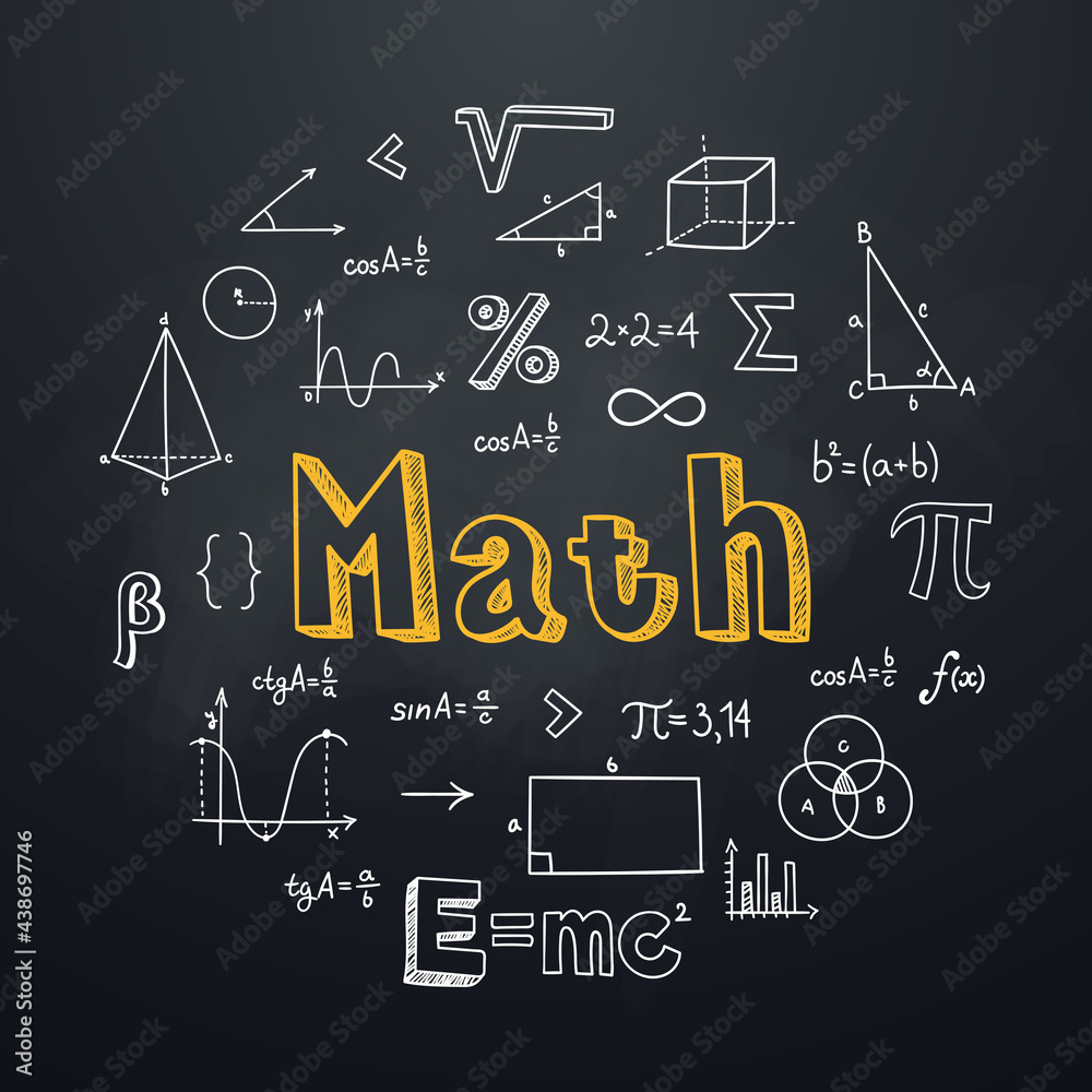 Page De Garde Mathematique 4eme Math chalkboard background in hand drawn style. Round composition with