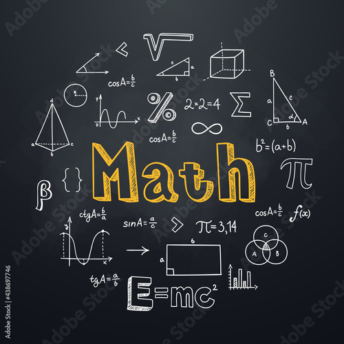 Fototapeta Math chalkboard background in hand drawn style