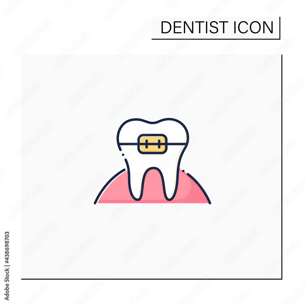 Orthodontics color icon. Orthodontists fixed and corrected bite and realigned teeth over time. Tooth care hygiene picture. Timely treatment concept. Isolated vector illustration