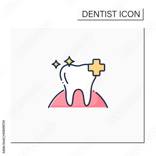 Oral health color icon. Healthy tooth with perfect smile. Good care concept. Aesthetic overall health of teeth, oral hygiene. Isolated vector illustration