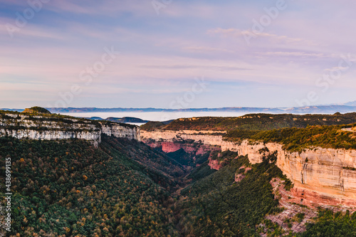 Beautiful sunrise at the canyon (Sau Reservoir, Catalonia, Spain)