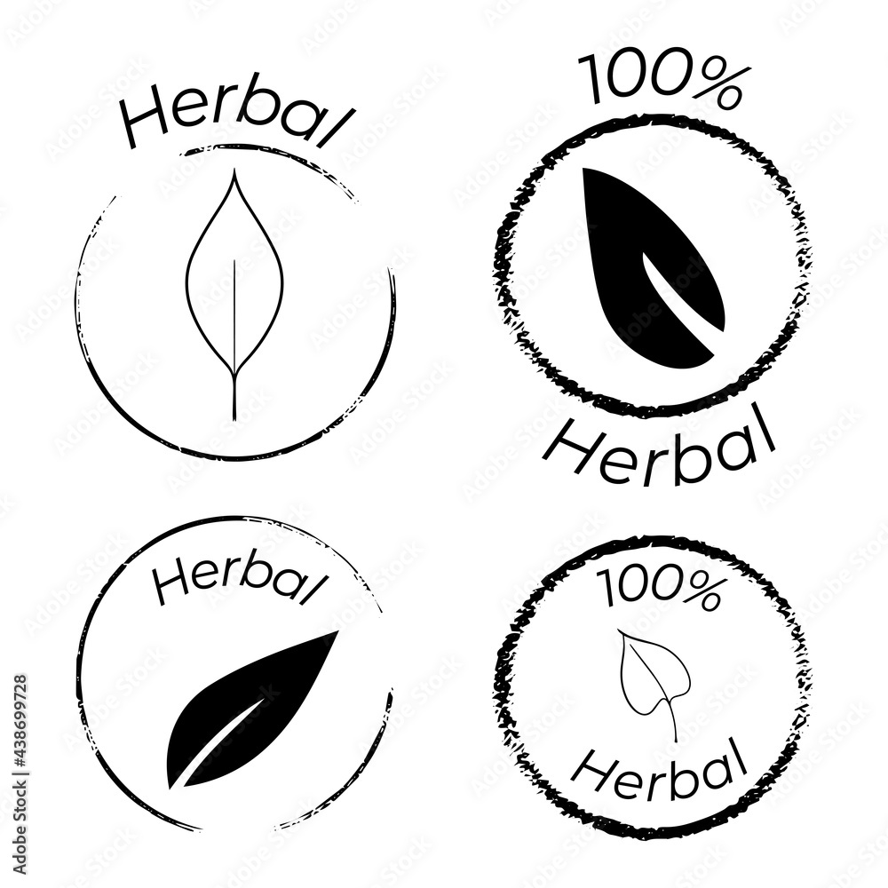 Set of black and white badges and icons with leafs Set of black and white badges and icons with leafs