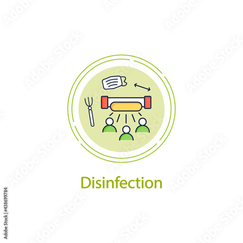 Disinfection concept line icon.Ultraviolet light disinfection people. Health protection.Regulation through covid19. Restaurants new normal.Vector isolated conception metaphor illustration