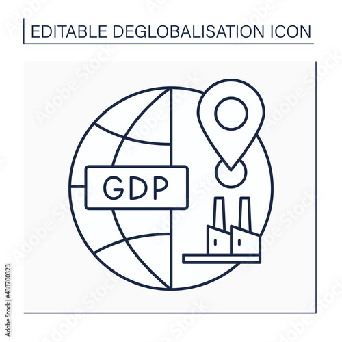 Domestic production line icon. Gross domestic product. GPD. Goods and services made in country. Deglobalisation concept. Isolated vector illustration. Editable stroke photo