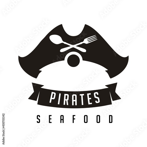 Pirate hats spoon and fork restaurant food logo vector