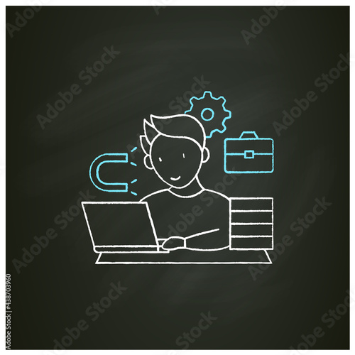 Workaholic chalk icon. Inability detach from work. Hard working. Work love concept.Isolated vector illustration on chalkboard