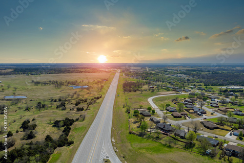 Aerial view road highway near a small town in villages