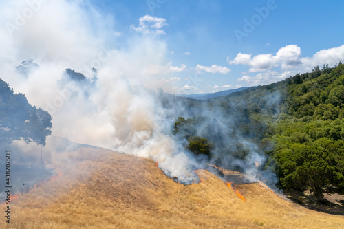 Fire burning in grass in California