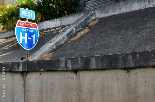 Interstate H-1 sign. The longest Interstate Highway in the US state of Hawaii photo