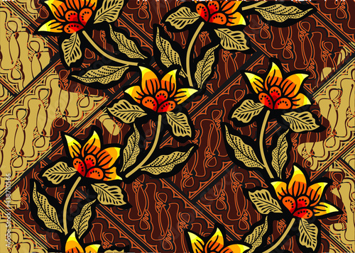 Indonesian batik motif with a very distinctive plant pattern. Exclusive vector for design