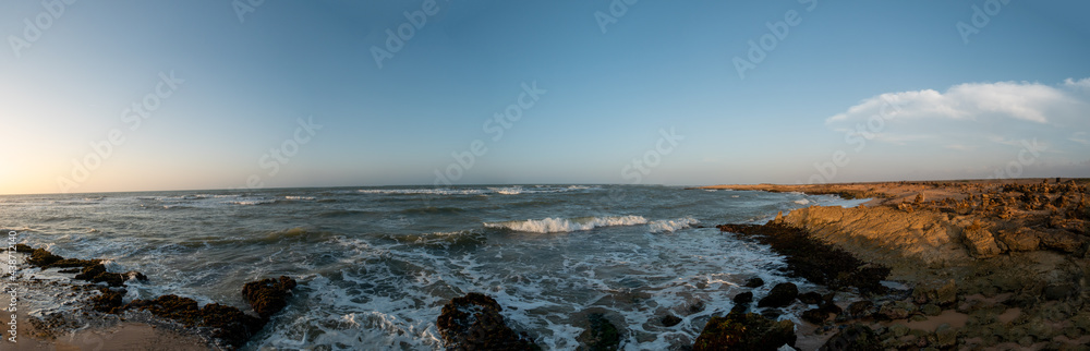 Panoramic View of the Sea Waves Crashing Against the Rocks on the Shore at Punta Gallinas (Cape Gallinas, 