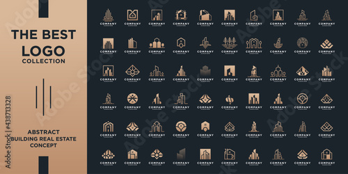 Set of abstract real estate logo template. Mega collection luxury building, architecture, house, apartment, hotel, logo element.