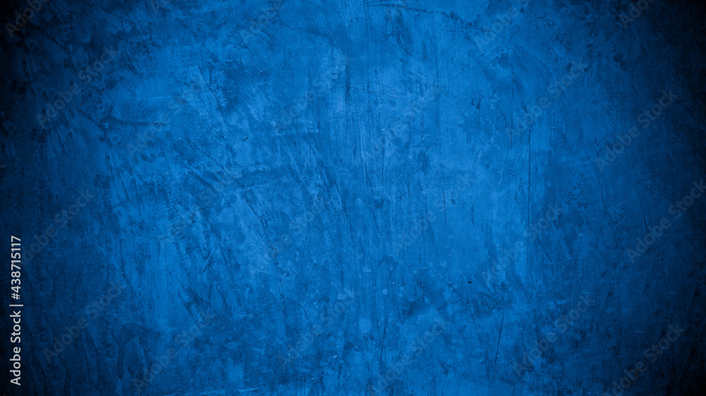 Old wall pattern texture cement blue dark abstract  blue color design are light with black gradient background.