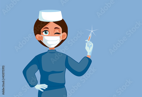 Friendly Nurse Holding a Syringe Ready for Vaccination