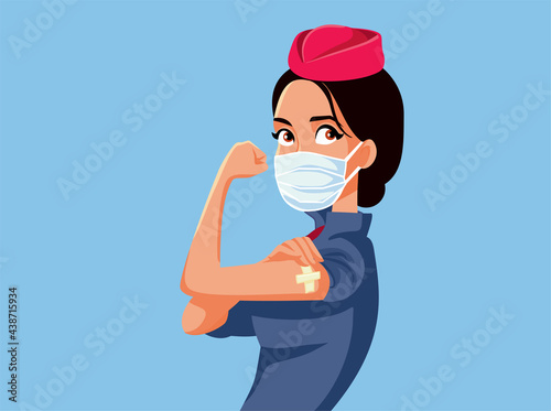 Stewardess Showing Vaccinated Arm Vector Illustration