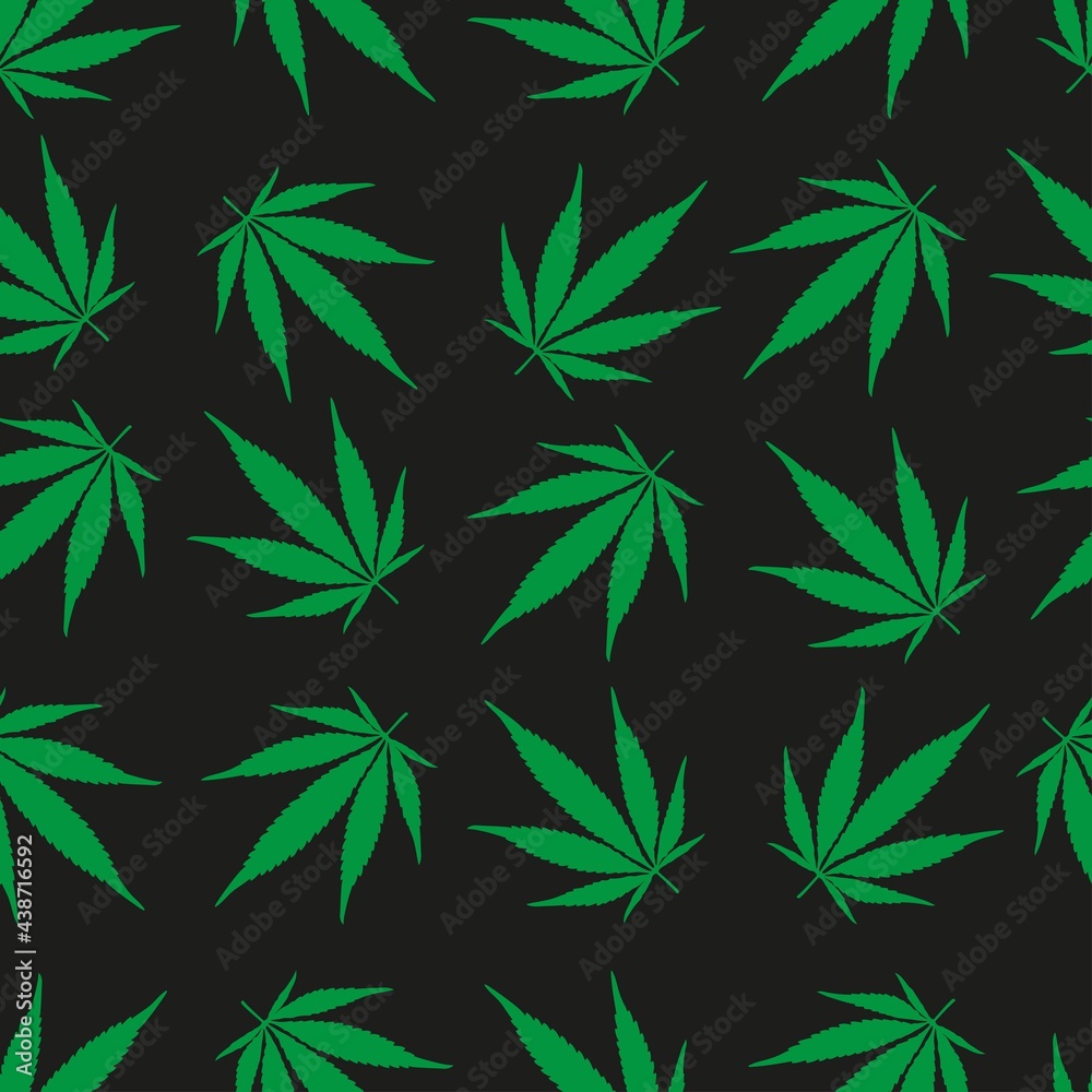 vector, seamless cannabis print on a black background, print for clothes or print
