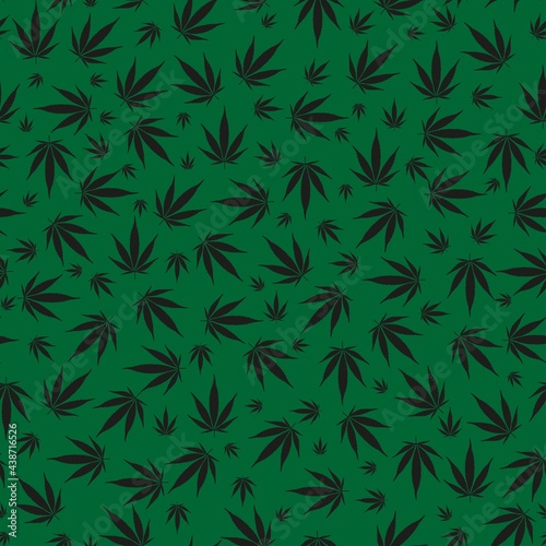 vector, seamless cannabis print on a green background, print for clothes or print