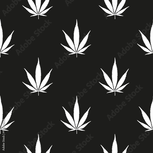 vector, seamless cannabis print on a black background, print for clothes or print