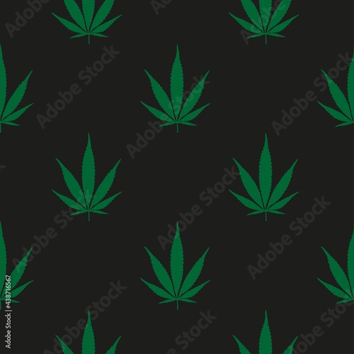 vector, seamless cannabis print on a black background, print for clothes or print