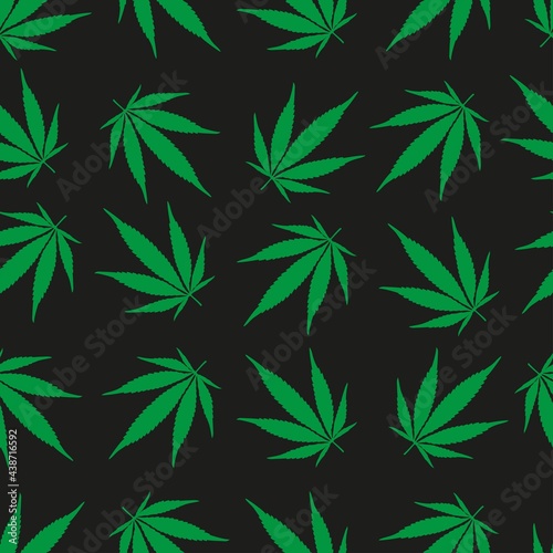 vector, seamless cannabis print on a black background, print for clothes or print