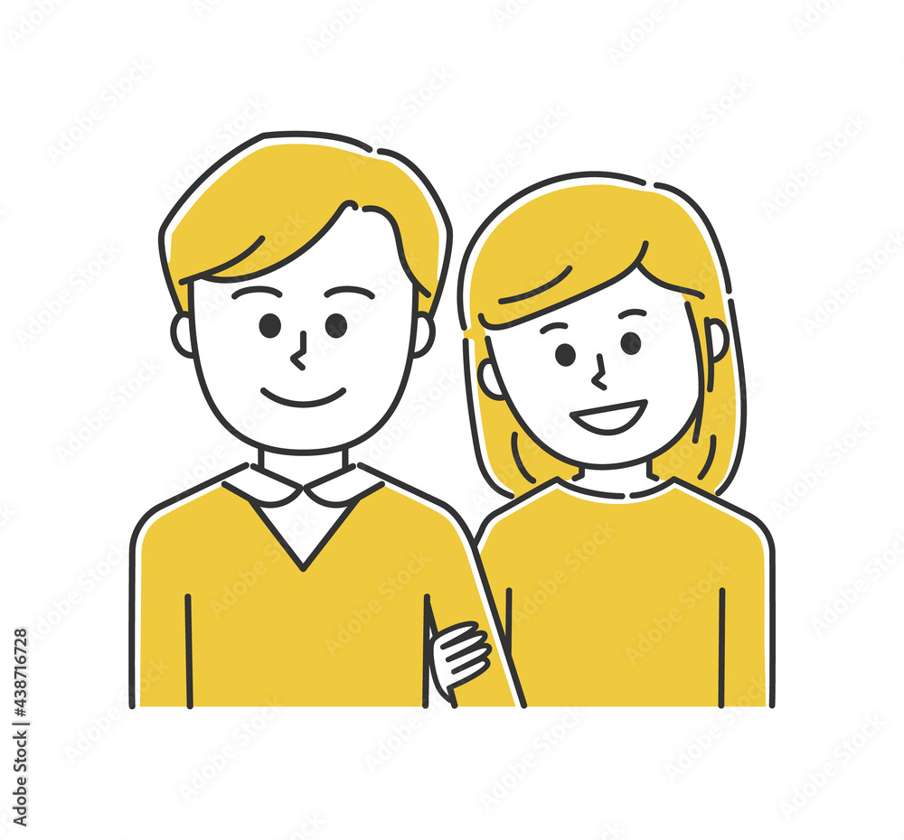 Lovely young couple walking with arms linked. Vector illustration isolated on white background. Lovely young couple walking with arms linked. Vector illustration isolated on white background.