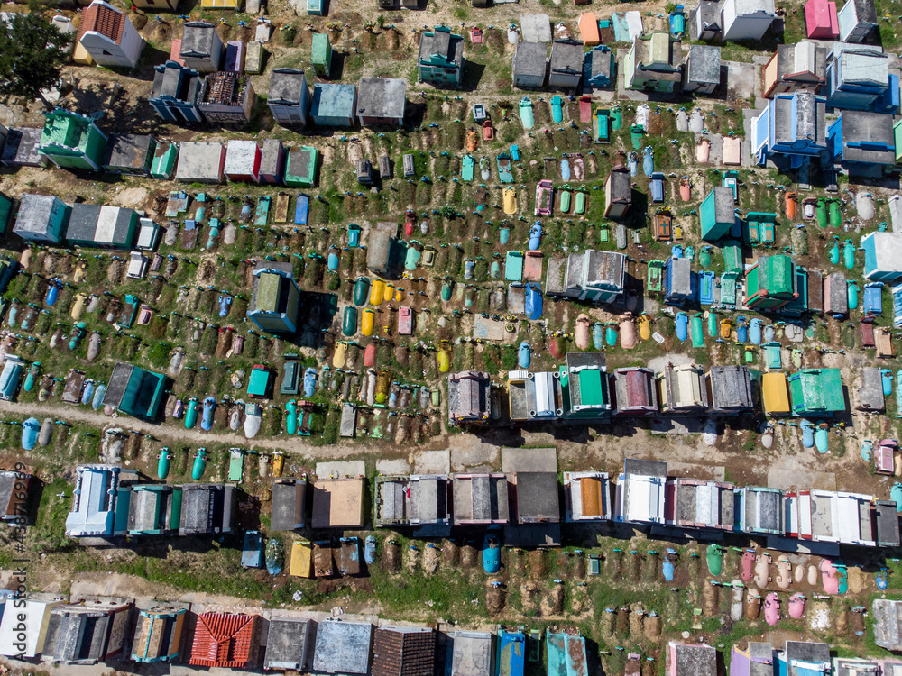 Cemetery in Chichicastenango, Guatemala. Full of colors in its mausoleums and tombs, on a hill overlooking the city.