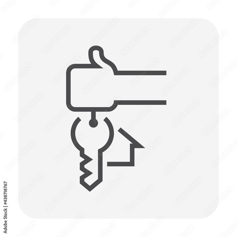 House sale, buy concept vector icon. Consist of hand holding keyring or keychain, home or house sign and ring for real estate or property to lock, unlock, open door of building for security. 64x64 px. House sale, buy concept vector icon. Consist of hand holding keyring or keychain, home or house sign and ring for real estate or property to lock, unlock, open door of building for security. 64x64 px.