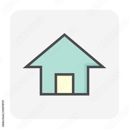 House or residential building with simple shape vector icon,  symbol or pictogram design. That real estate or property for development, owned, sale, rent, buy, purchase or investment. 64x64 pixel.