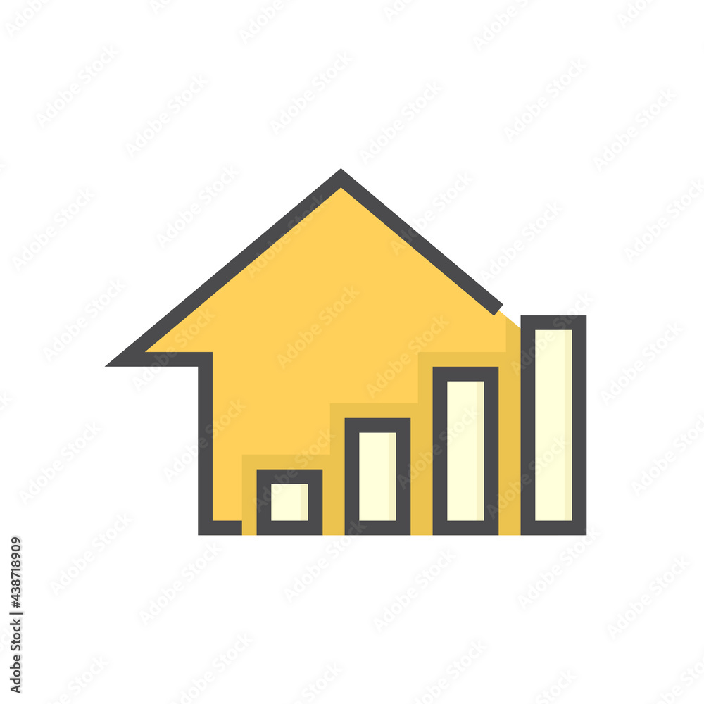 House price or value increase vector icon. Consist of home or house building, growth graph. Rate of real estate or property for development, owned, sale, rent, buy, purchase or investment. 64x64 px. House price or value increase vector icon. Consist of home or house building, growth graph. Rate of real estate or property for development, owned, sale, rent, buy, purchase or investment. 64x64 px.