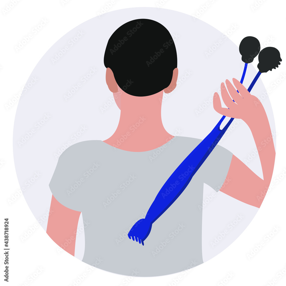 Vector illustration of a person scratching his back with a traditional tool. Vector illustration of a person scratching his back with a traditional tool.