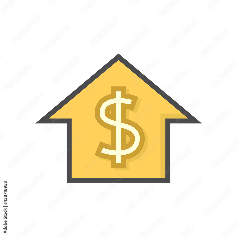 House price or value vector icon design. Consist of home or house building, dollars sign. That rate or price of real estate or property for development, sale, rent or investment. 64x64 pixel. House price or value vector icon design. Consist of home or house building, dollars sign. That rate or price of real estate or property for development, sale, rent or investment. 64x64 pixel.