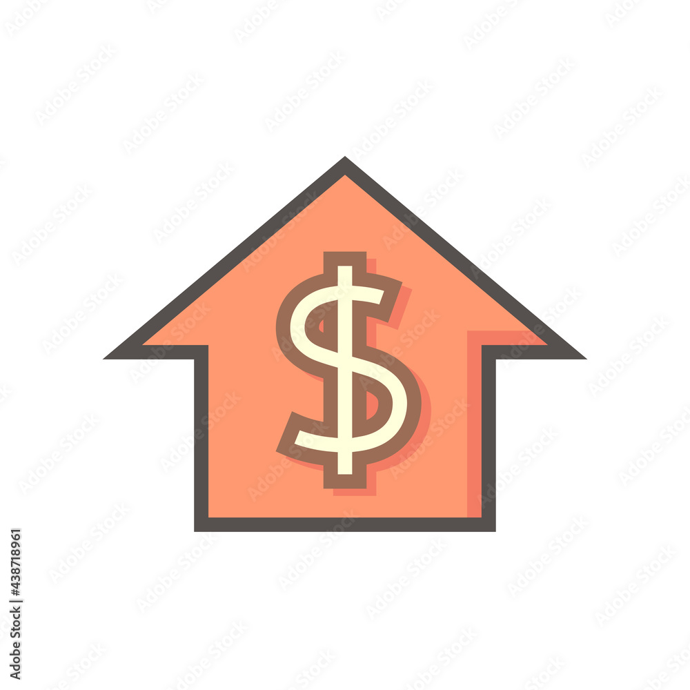 House price or value vector icon design. Consist of home or house building, dollars sign. That rate or price of real estate or property for development, sale, rent or investment. 64x64 pixel. House price or value vector icon design. Consist of home or house building, dollars sign. That rate or price of real estate or property for development, sale, rent or investment. 64x64 pixel.