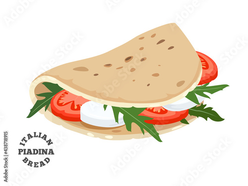 Piadina italian bread. Colorful vector illustration on white background.