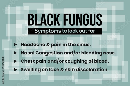 Black Fungus disease symptoms infographic vector background. Medical science research typography information.  photo